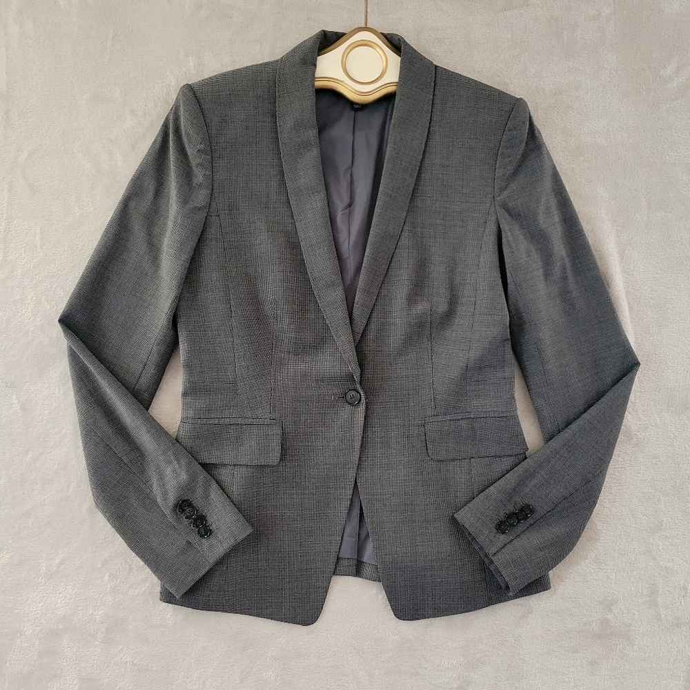 Ann Taylor Gray Micro Tooth One Button Blazer 8T (Tall)
